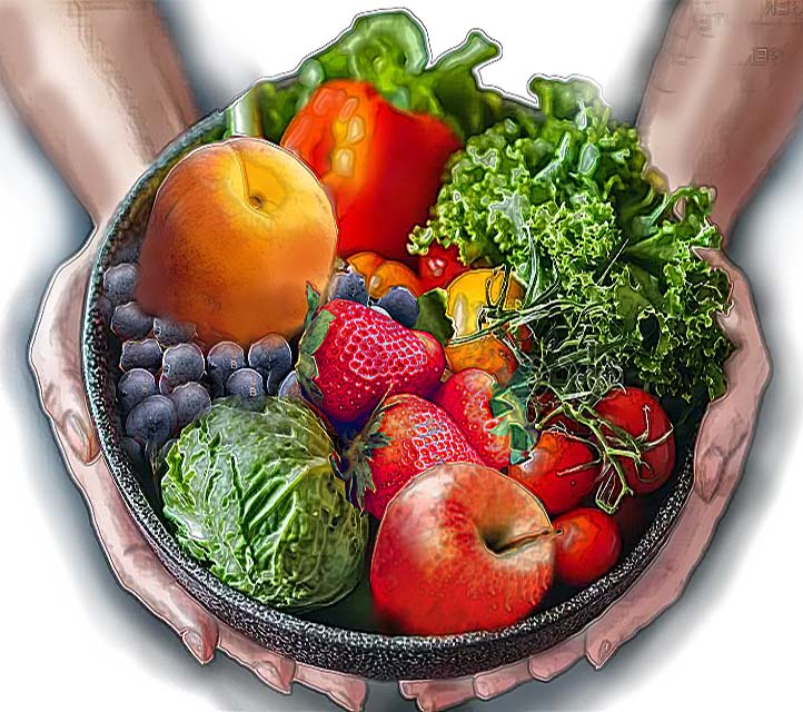Artwork showing fresh fruit and vegetables